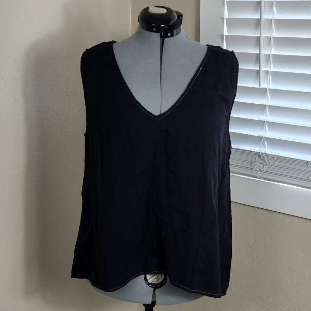 Johnny Was Calme Black Double V-Neck Cotton Drape Tank XXL NWT